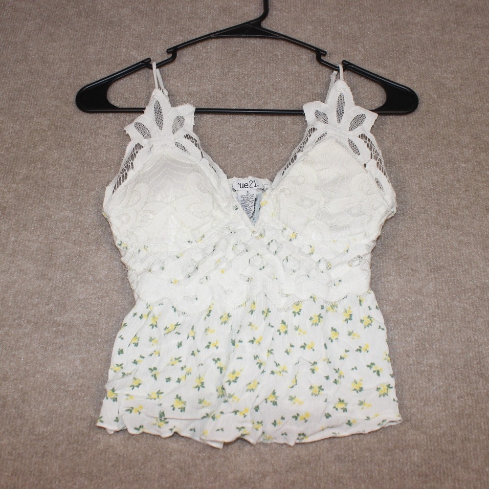 Rue21 White Floral Lace Cami Top Smocked Back Boho Peplum Small